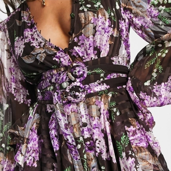 ASOS DESIGN button front mini dress in satin stripe with belt detail in bright f - Picture 3 of 6